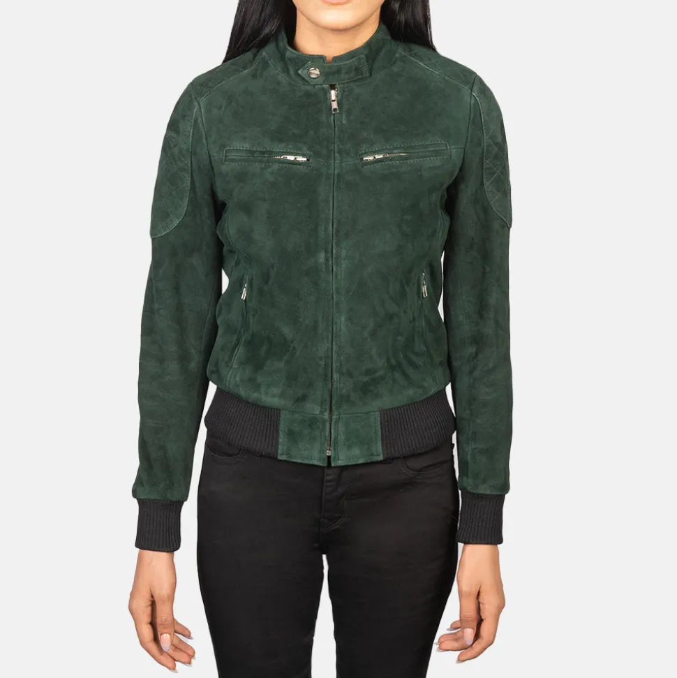Zenna Green Suede Bomber Jacket