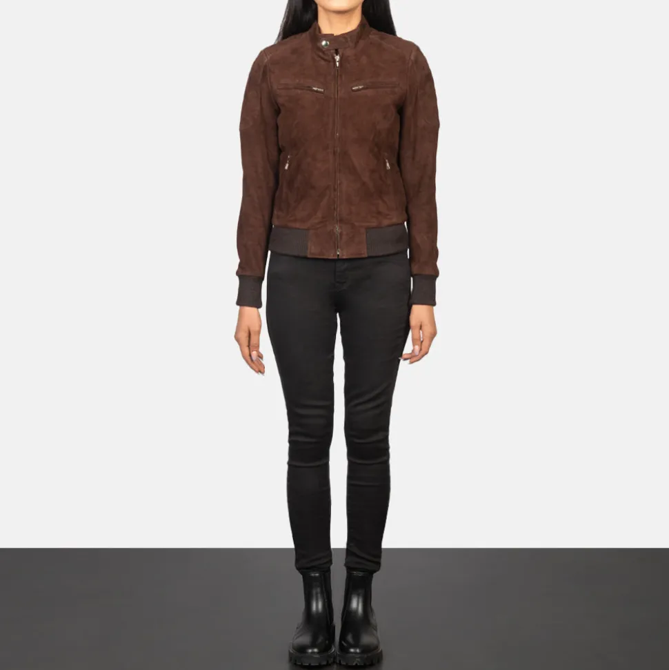 Zenna Mocha Suede Bomber Jacket