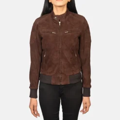 Zenna Mocha Suede Bomber Jacket