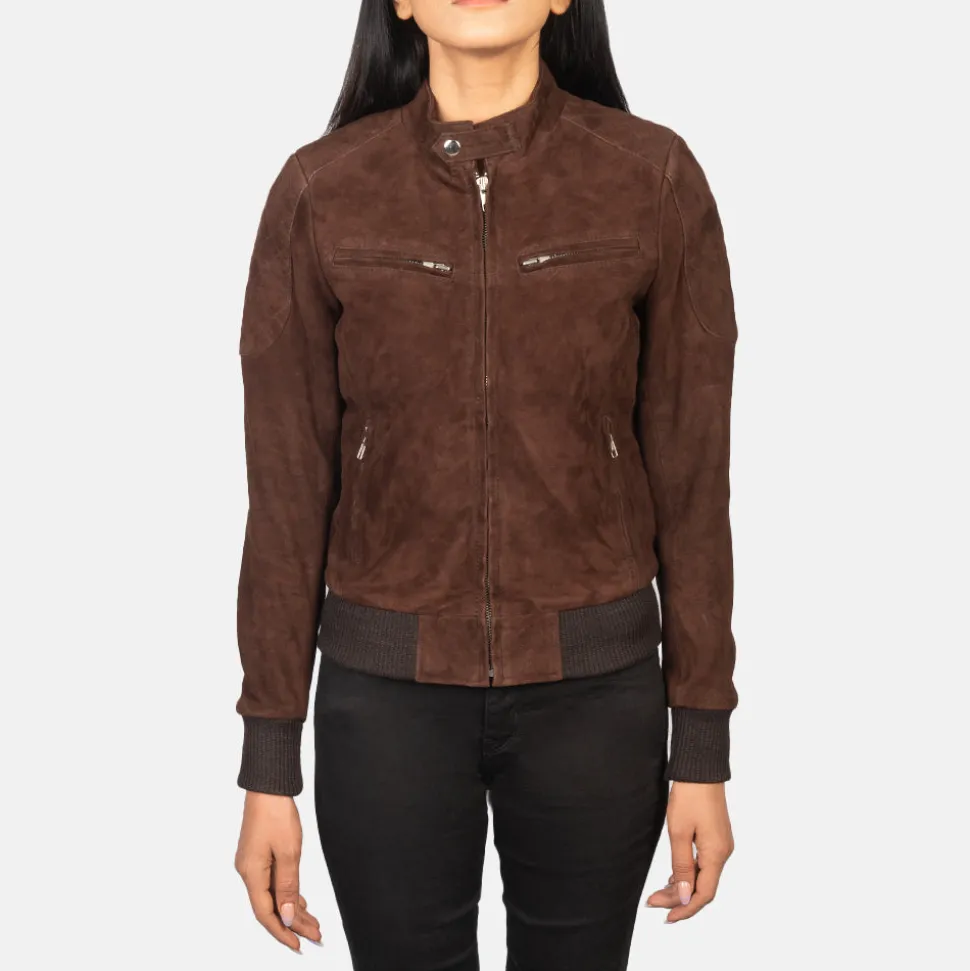 Zenna Mocha Suede Bomber Jacket