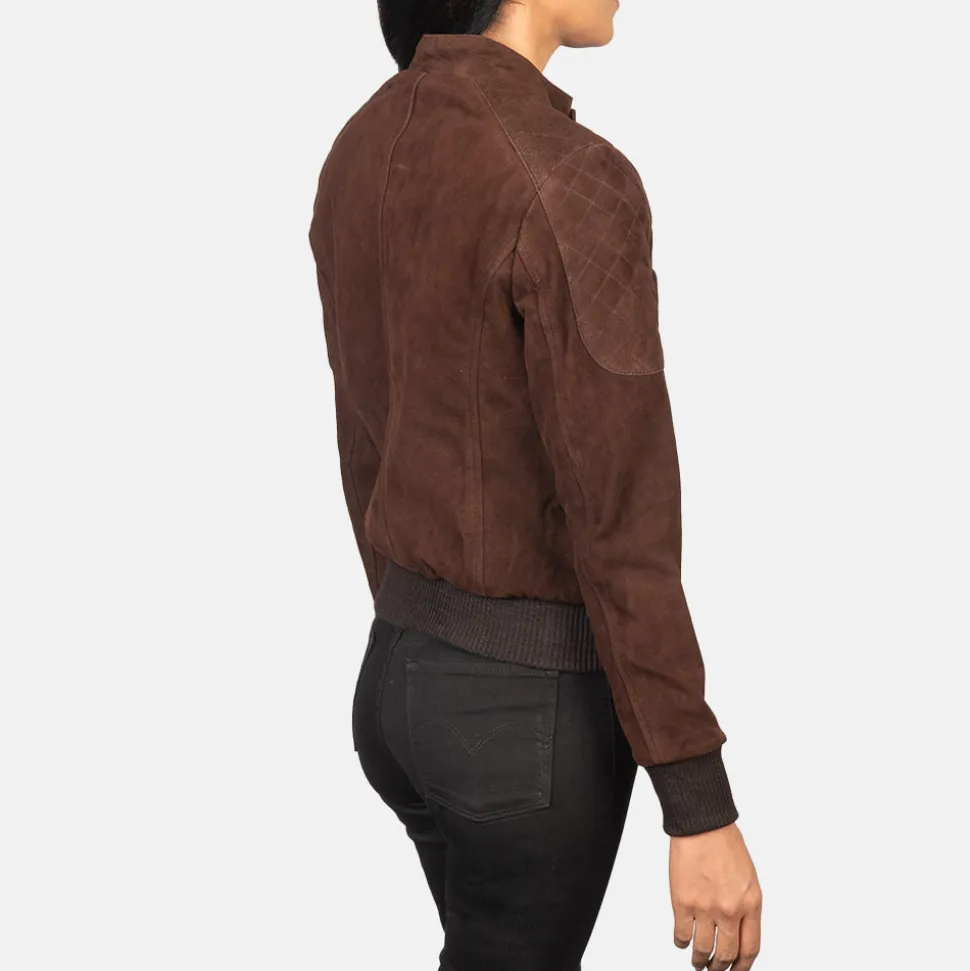 Zenna Mocha Suede Bomber Jacket
