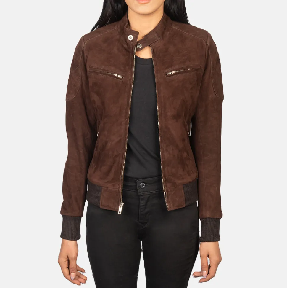 Zenna Mocha Suede Bomber Jacket