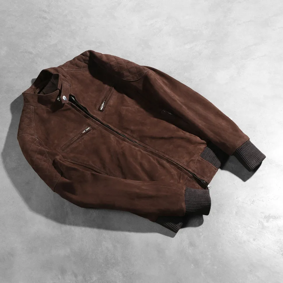 Zenna Mocha Suede Bomber Jacket