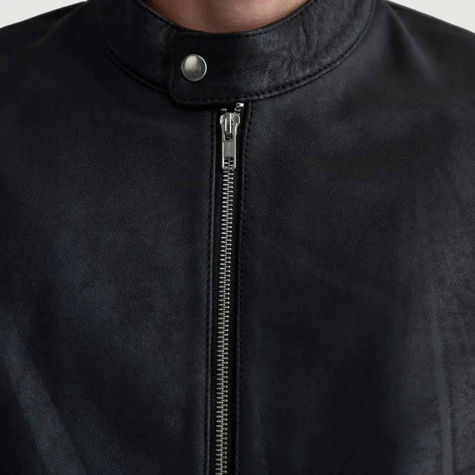 Zen Tumbled Black Leather Biker Jacket
