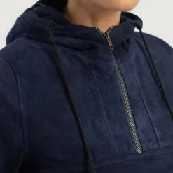 Zest Blue Hooded Suede Pullover Jacket