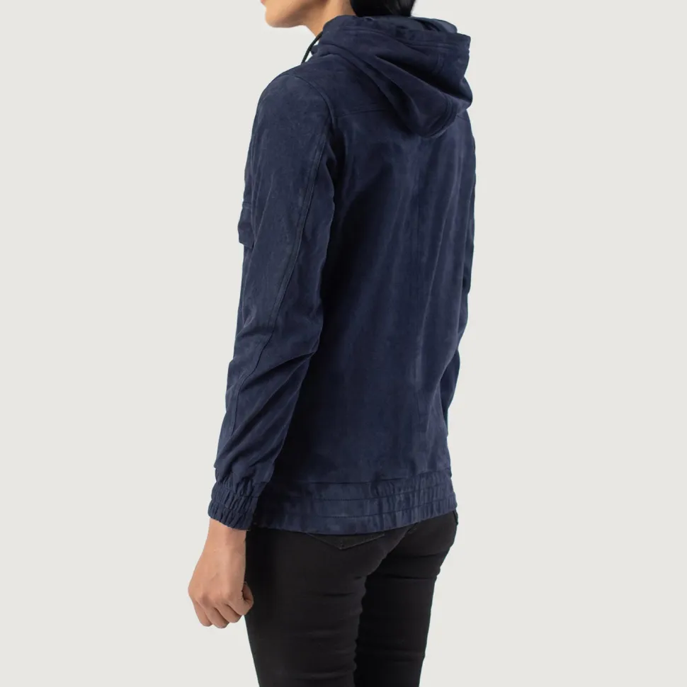 Zest Blue Hooded Suede Pullover Jacket