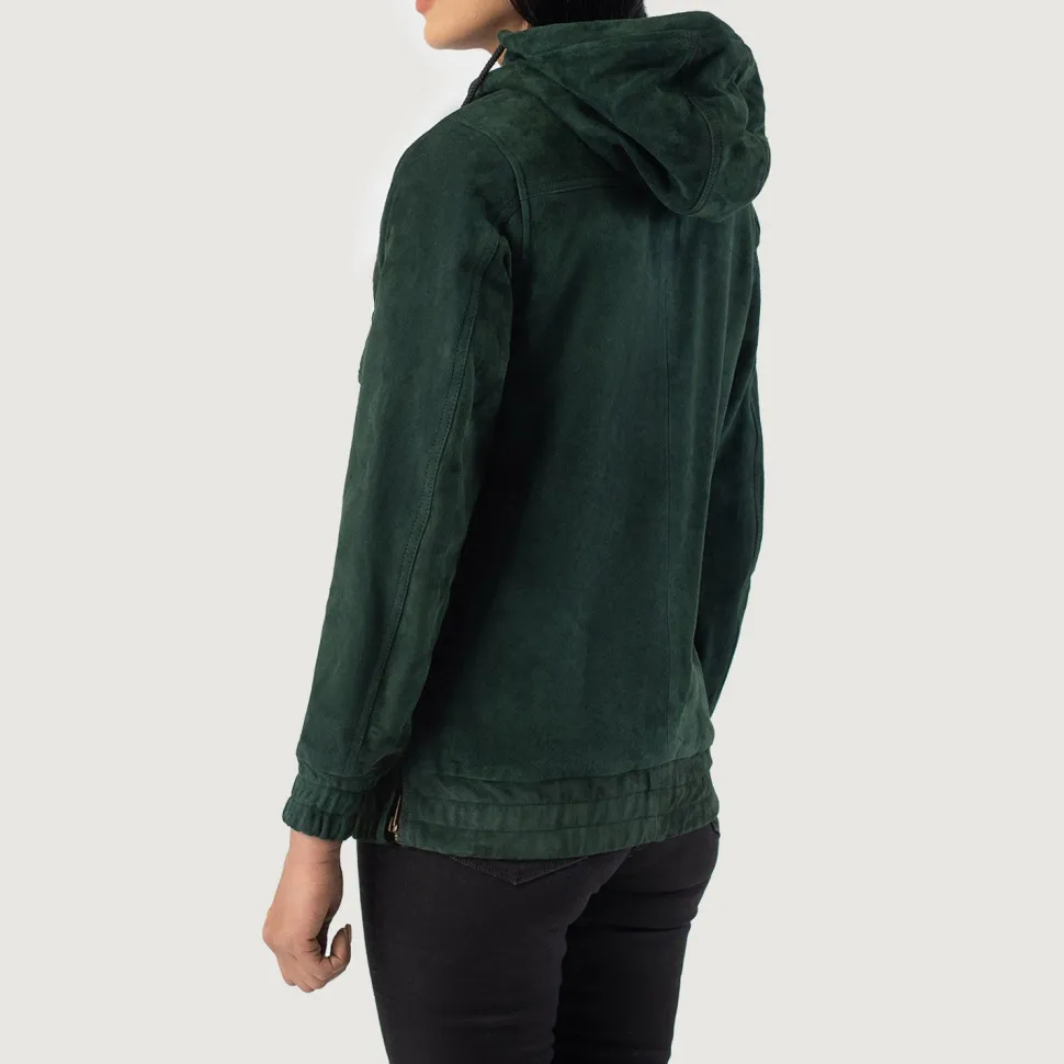 Zest Green Hooded Suede Pullover Jacket