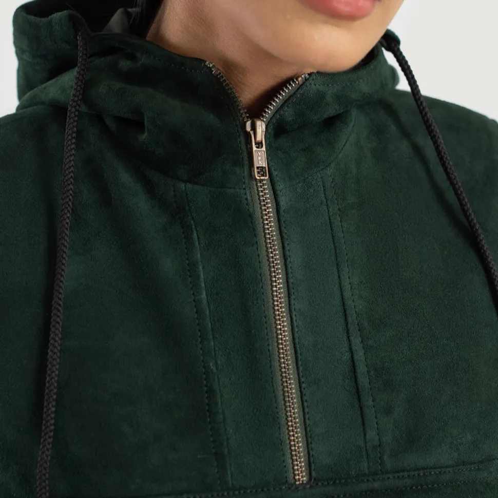 Zest Green Hooded Suede Pullover Jacket