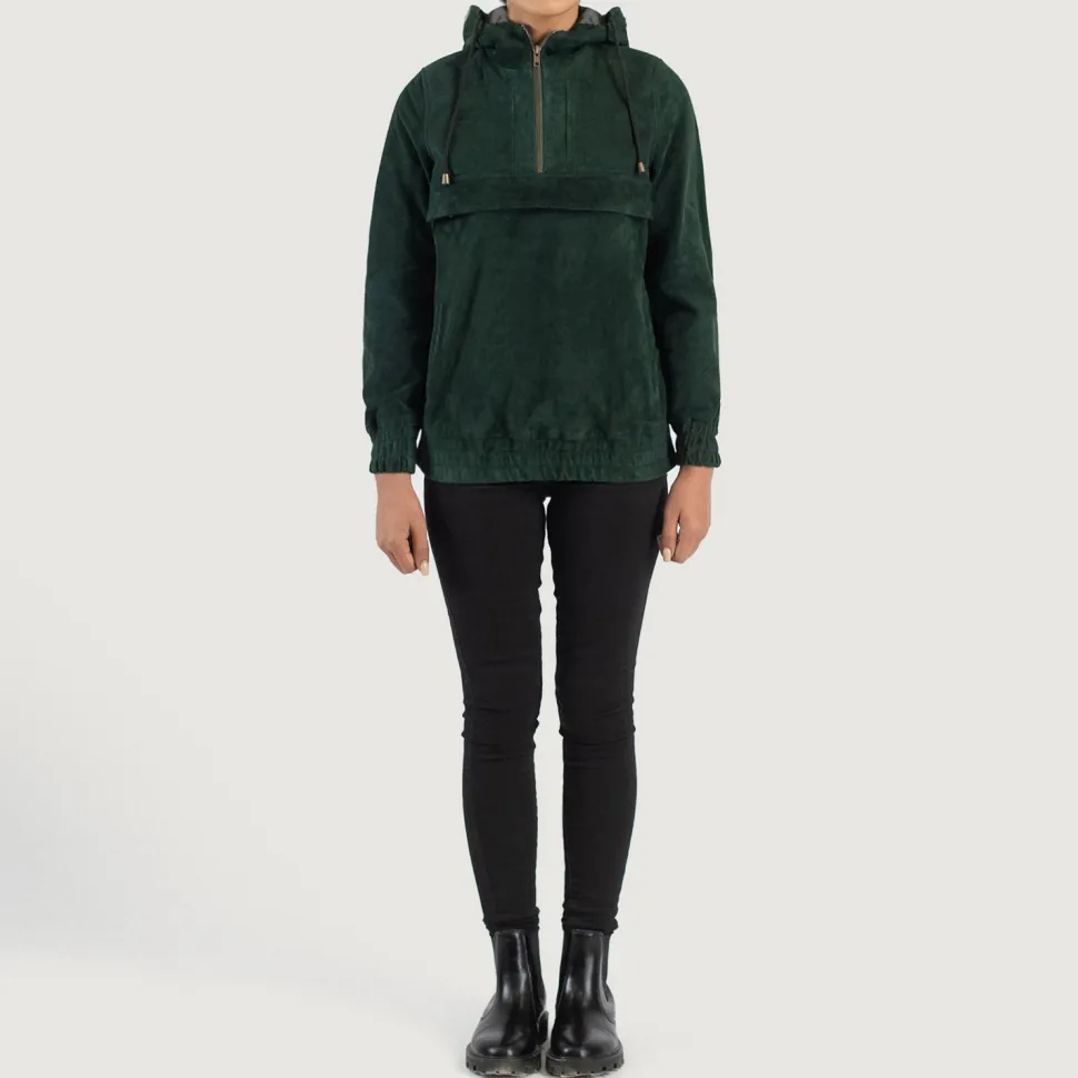 Zest Green Hooded Suede Pullover Jacket