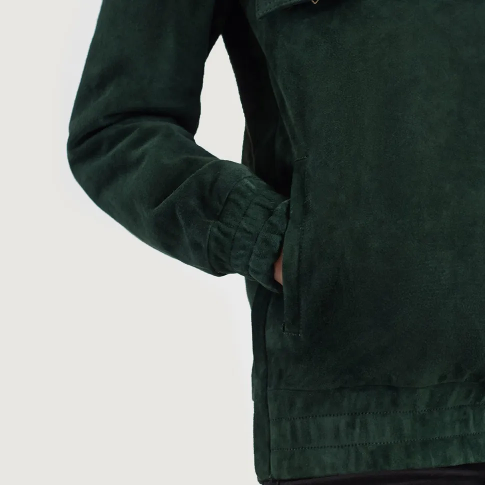 Zest Green Hooded Suede Pullover Jacket