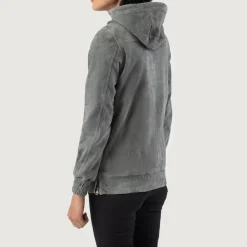 Zest Grey Hooded Suede Pullover Jacket
