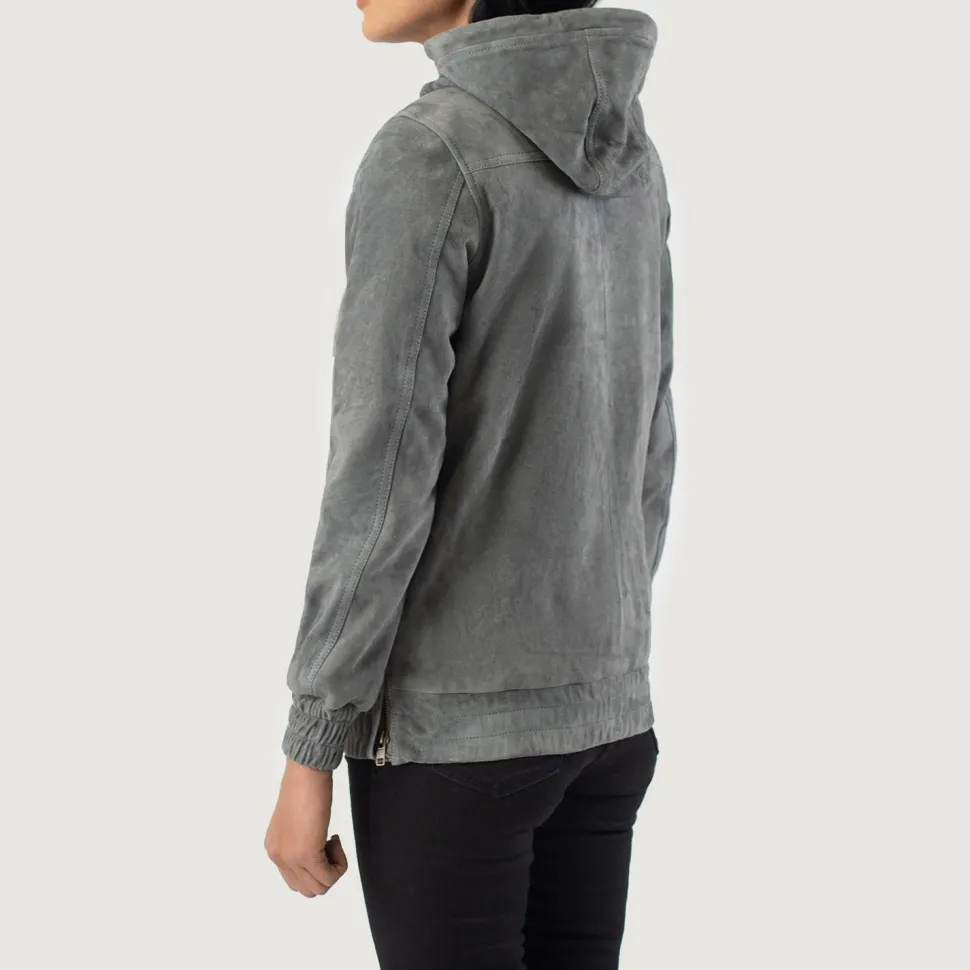 Zest Grey Hooded Suede Pullover Jacket