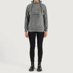 Zest Grey Hooded Suede Pullover Jacket