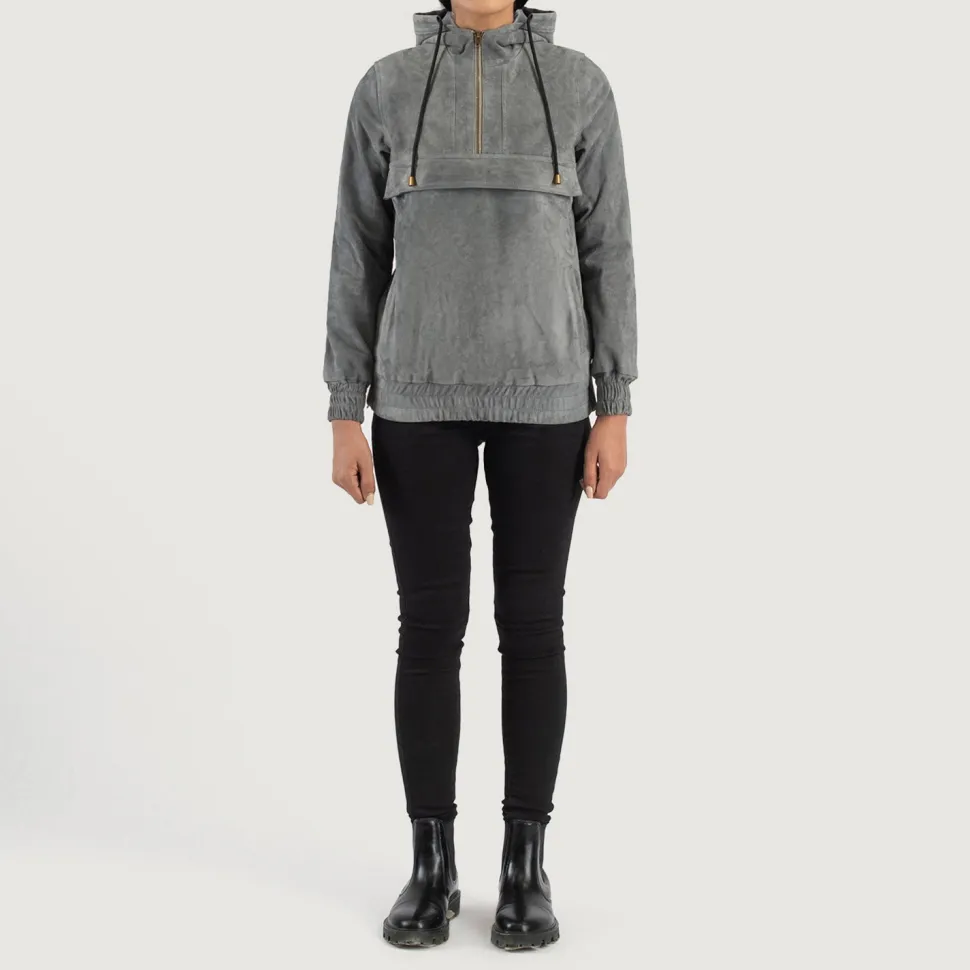 Zest Grey Hooded Suede Pullover Jacket